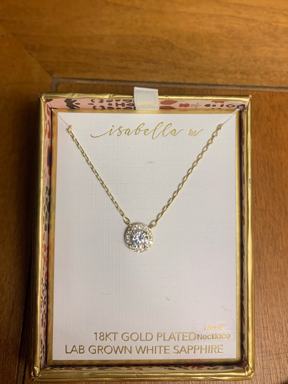 Abella 18 K Gold Pendant Necklace with LaB grown White Sapphire Accent